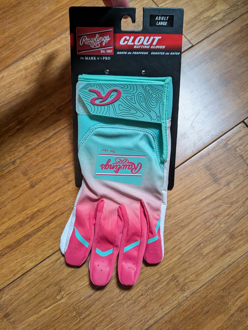 Rawlings Clout Batting Gloves Adult Large Pink/Teal NWT